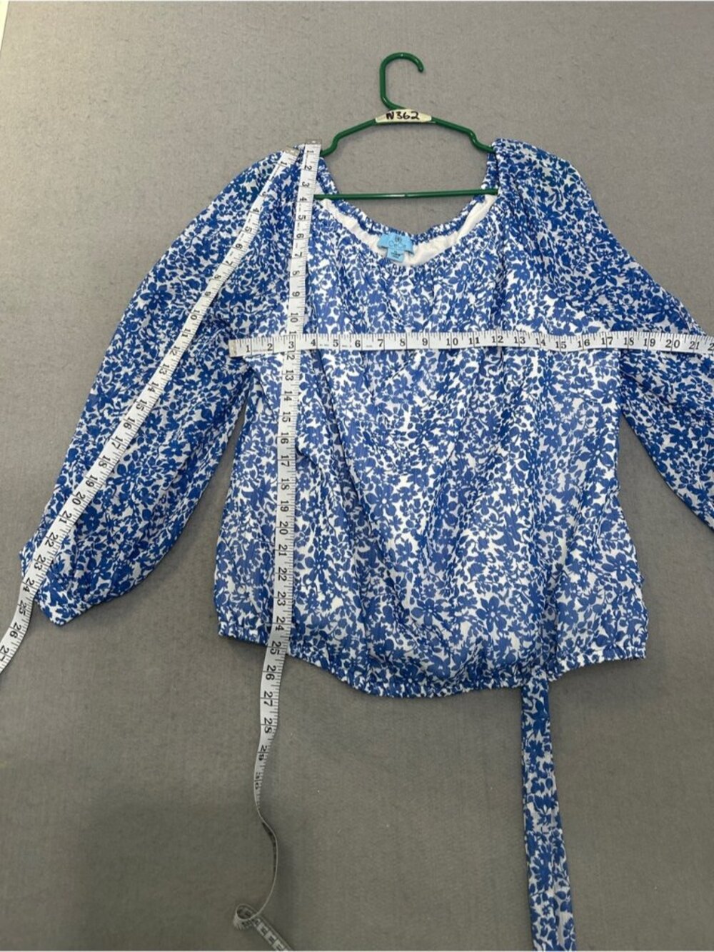 CeCe Blue and White Floral Tie Peasant Blouse - Picture 3 of 4